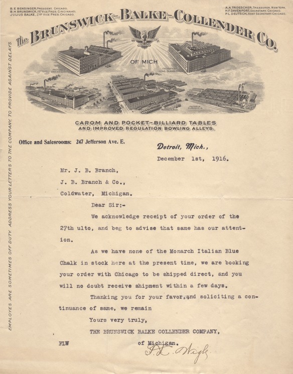 The Brunswick-Balke-Collender Co Letterhead