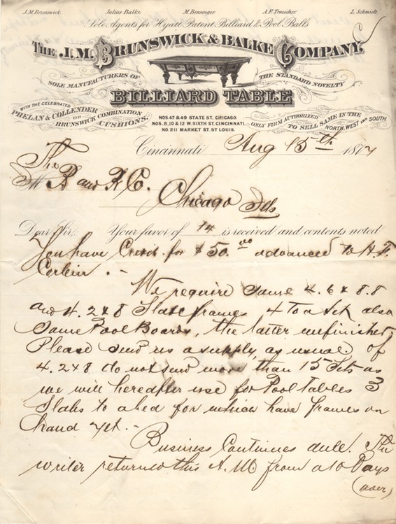 The JM Brunswick & Balke Company Letterhead